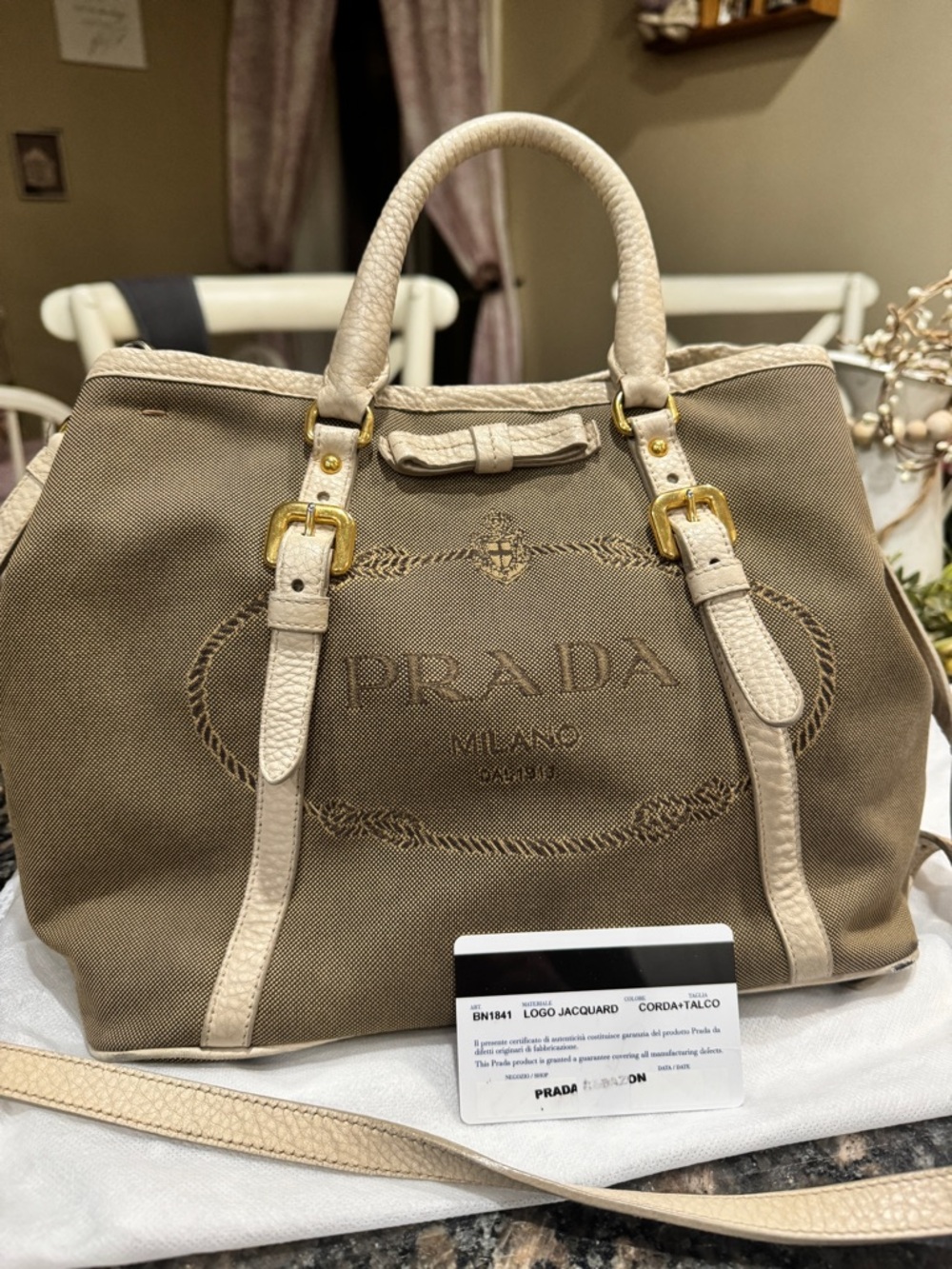 AUTHENTIC PRADA logo convertible tote canvas with leather medium - Picture 3 of 16